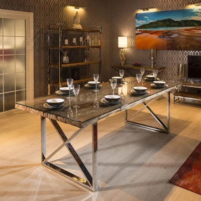 Quatropi Kensington Solid Reclaimed 10 Seat Wooden Dining Table Glass 240cm