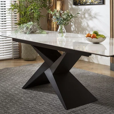 Quatropi Emperor Extending 12 Seat Ceramic Dining Table White Gold 180-260cm