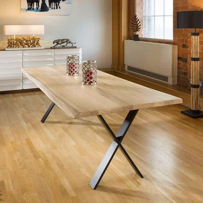 Quatropi #kk2 Quatropi Luxury Natural Oak Large Dining Table 2.4mtr Black Steel X Legs