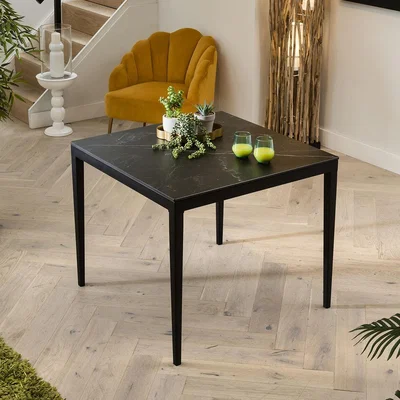 Quatropi Compact 4 Seater Square Dining Table Black Ceramic Marble Modern 90cm