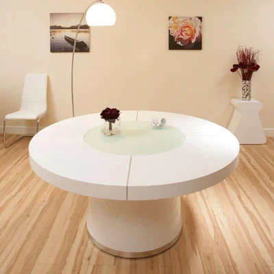 Quatropi Modern 8 Seater Round Dining Table LED Lazy Susan Gloss White 160cm