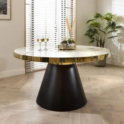 Quatropi Quatropi Round Dining Table 140cm White Ceramic Marble Effect Top