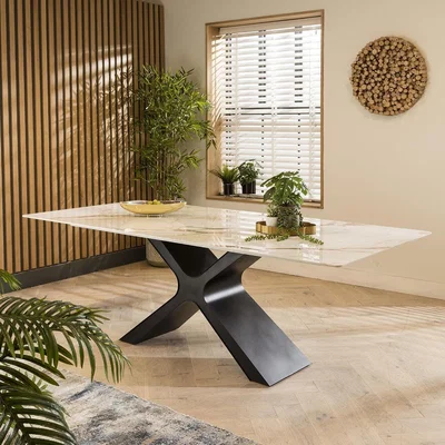 Quatropi 8 Seater Contemporary White Ceramic Marble Dining Room Table 220x100cm