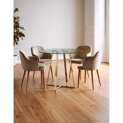 The Range Metropolitan Round Glass Dining Table with Gold Finish Legs - Gold