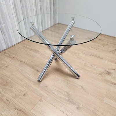 The Range Modern Round Chrome Metal and Clear Glass Kitchen Dining Table Only - Clear Glass