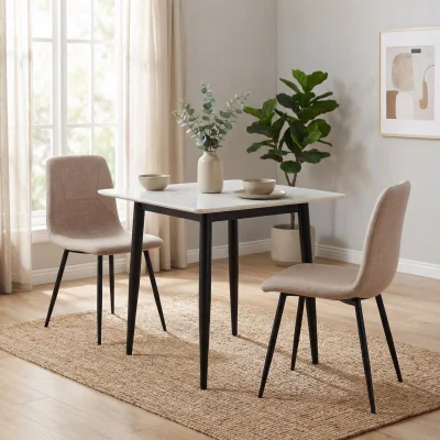 The Range FWStyle Dining Table Sintered Stone Marble Effect Sand Blasted Legs - Cream