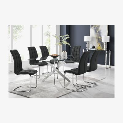 The Range Leonardo Glass And Chrome Metal Dining Table And 6 Murano Chairs - Black