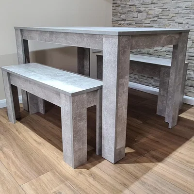 The Range Stone Grey Dining Table and 2 Benches - Grey