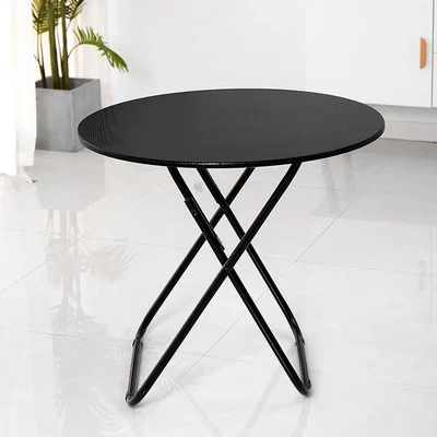 The Range Foldable Round Wooden Dinner Side Table Garden Camping - Black / 70cm