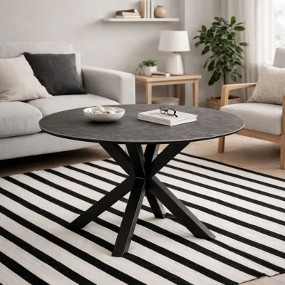 The Range Perth Round Ceramic Dining Table Marble Effect - Grey
