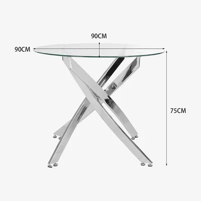 The Range 90CM Round Modern Tempered Glass Dining Table Kitchen Cafe Tables Chrome Legs - Silver