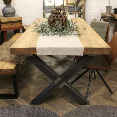 The Range Chunky Handmade Dining Table plus Two Benches   - Rugger Brown / 120cm / 140cm