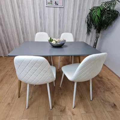 The Range Wooden Grey Dining Table with Gem Patterned Chairs with 4 Chairs - White Chairs