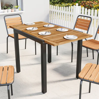 The Range Outsunny Patio Dining Table Expandable - Natural wood finish