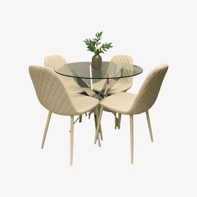 The Range Dining Table with 4 cream leather Chairs Dining Table Set