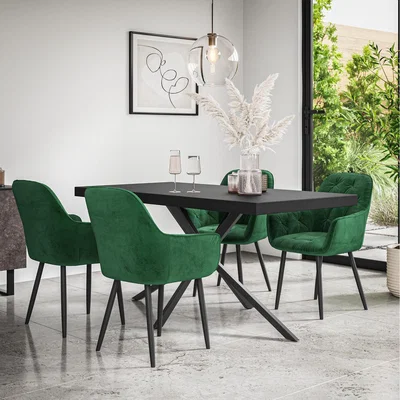 The Range Donni Dining Table with Anika Velvet Chairs - Green / 4