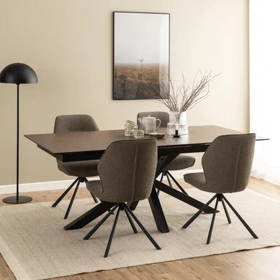 The Range Heaven Extendable Dining Table with Ceramic Rusty Brown Top 200cm - Rusty Brown