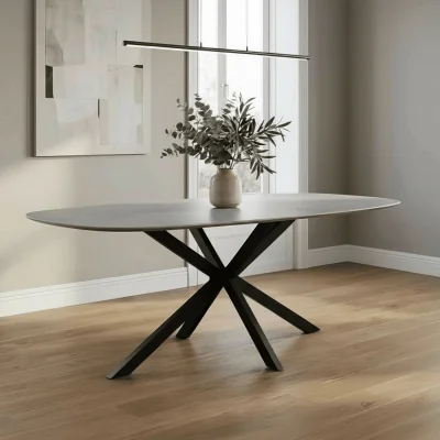 The Range Sigma Grey Modern Dining Table with Black Metal Cross Design Leg  - Grey / 160cm