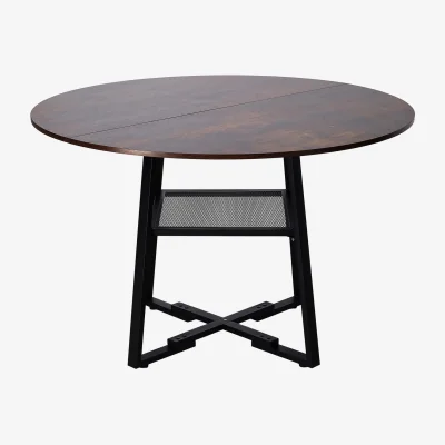The Range Round Dining Table with Storage Shelf - Brown & Black
