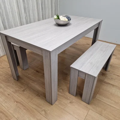 The Range Dining Table (140x80x75cm) and 2 Benches,Kitchen Dining Room Table set  - Grey