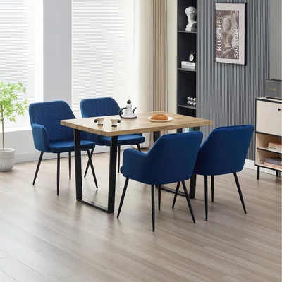 The Range Colorado Dining Table with 4 Charlotte Velvet Chairs - Blue