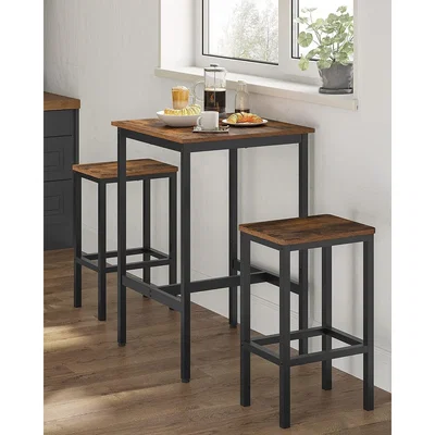 The Range Square Tall Dining Table with Steel Frame, Heavy Duty Kitchen Table - Rustic Brown and Black
