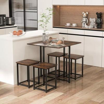 The Range Square Kitchen Dining Table with Stools - Brown and black