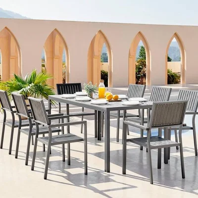The Range Dubai Outdoor 8 Seat Dining Table and Chairs Set Grey Aluminium Metal Garden Set - Grey