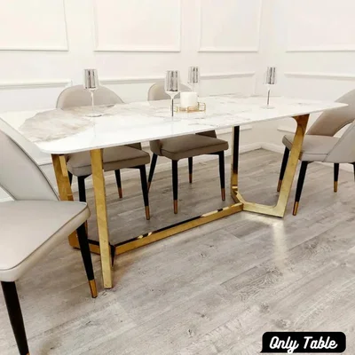 The Range Lucifer Rectangler Marble Dining Table - White