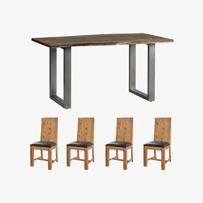 The Range Grey Essential Live Edge Medium Sized Dining Table 1.5M Set With 4 Chairs - Light Wood