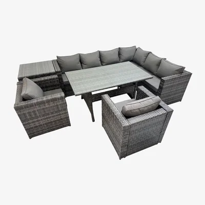 The Range Fimous 8-Seater Rattan Patio Set with Dining Table Dark Grey - Dark Grey Mixed