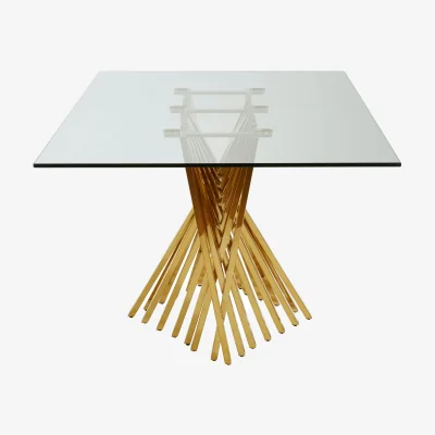 The Range Arezzo Tempered Glass Top Dining Table With Gold Finish Frame - Gold