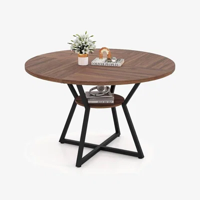The Range Round Dining Table with X Shaped Frame - Brown