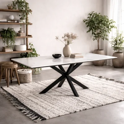 The Range Perth Ceramic Dining Table with Industrial Metal Base - White