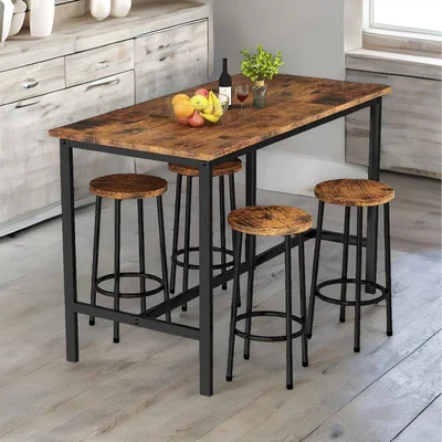 The Range Industrial Dining Table And 4 Stools - Rustic Brown