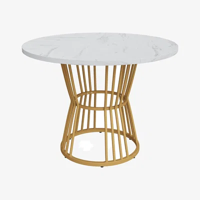 The Range Modern Marble Effect Dining Table With Gold Frame - White