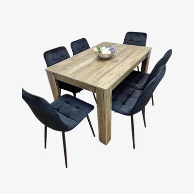 The Range Kosy Koala Rustic Effect Dining Table with Velvet Chairs - Brown