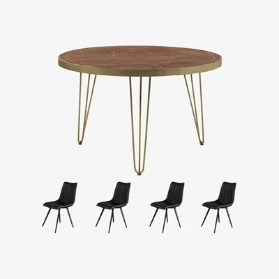 The Range Dallas Dark Mango Solid Wooden Round Dining Table 4 Seats Set With 4 Chairs - Dark Wood