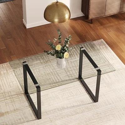 The Range Clear Tempered Glass Top Rectangular Dining Table With Chromed Legs Silvery - Black