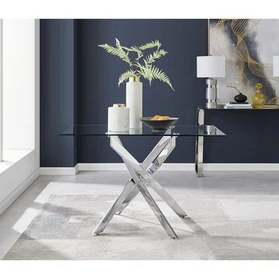 The Range Leonardo 4 Glass And Chrome Metal Dining Table - Grey