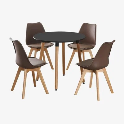 The Range Round Lorenzo Dining Set includes a Table and Dining Chairs Set of 4 - Brown