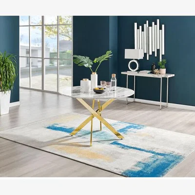 The Range Novara 120cm White Marble Table Gold Legs - White Marble