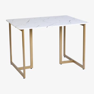 The Range Rectangular Dining Table in Modern Marble Pattern with Gold Metal Legs - White