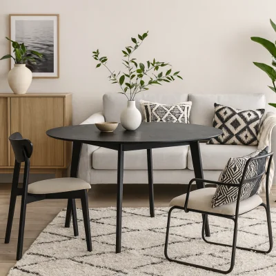 The Range Saffron Round Extendable Wooden Dining Table - Black