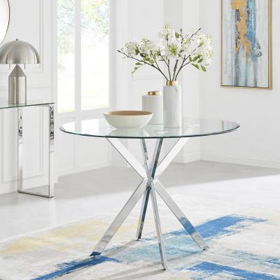 The Range Venice Chrome Round Glass Dining Table - Glass