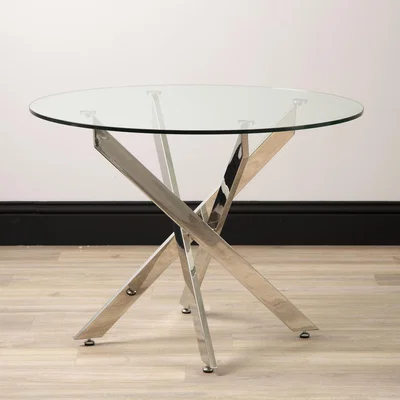 The Range Value Nova Chrome and Glass Round Dining Table - Silver & Chrome / 32.6kg