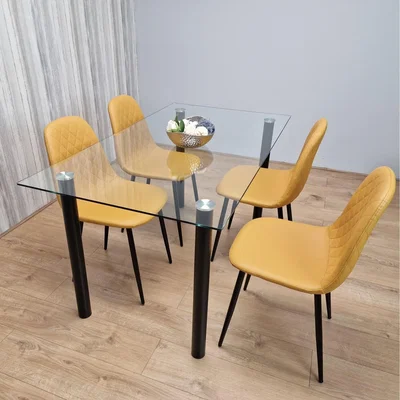 The Range Glass Dining Table With 4 Mustard Chairs Dining Room Dining Table Set for 4 - 120cm / 120cm