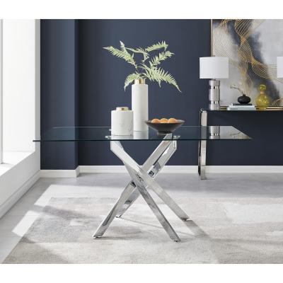The Range Leonardo 6 Glass And Chrome Metal Modern Dining Table - Grey