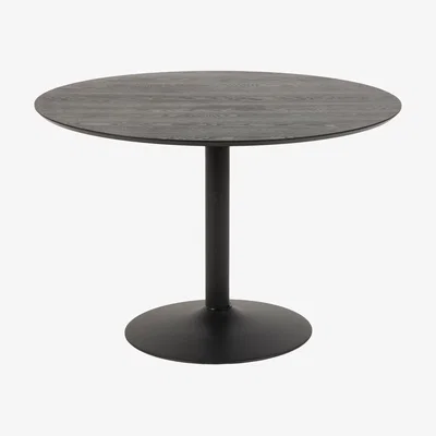The Range Ibiza Round Dining Table with Black Ash Top and Matt Black Base - Black