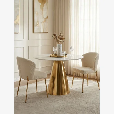 The Range Azalea White Marble Top Dining Table - Gold